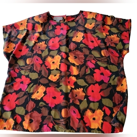 Vntg Liz Baker Floral Print Blouse Size 1X in Red - Picture 1 of 7